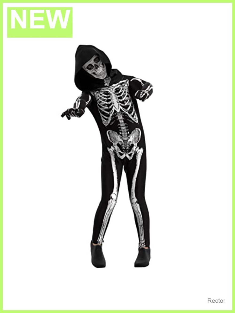 Unisex Skeleton Jumpsuit Costume Hooded Mask Halloween Cosplay